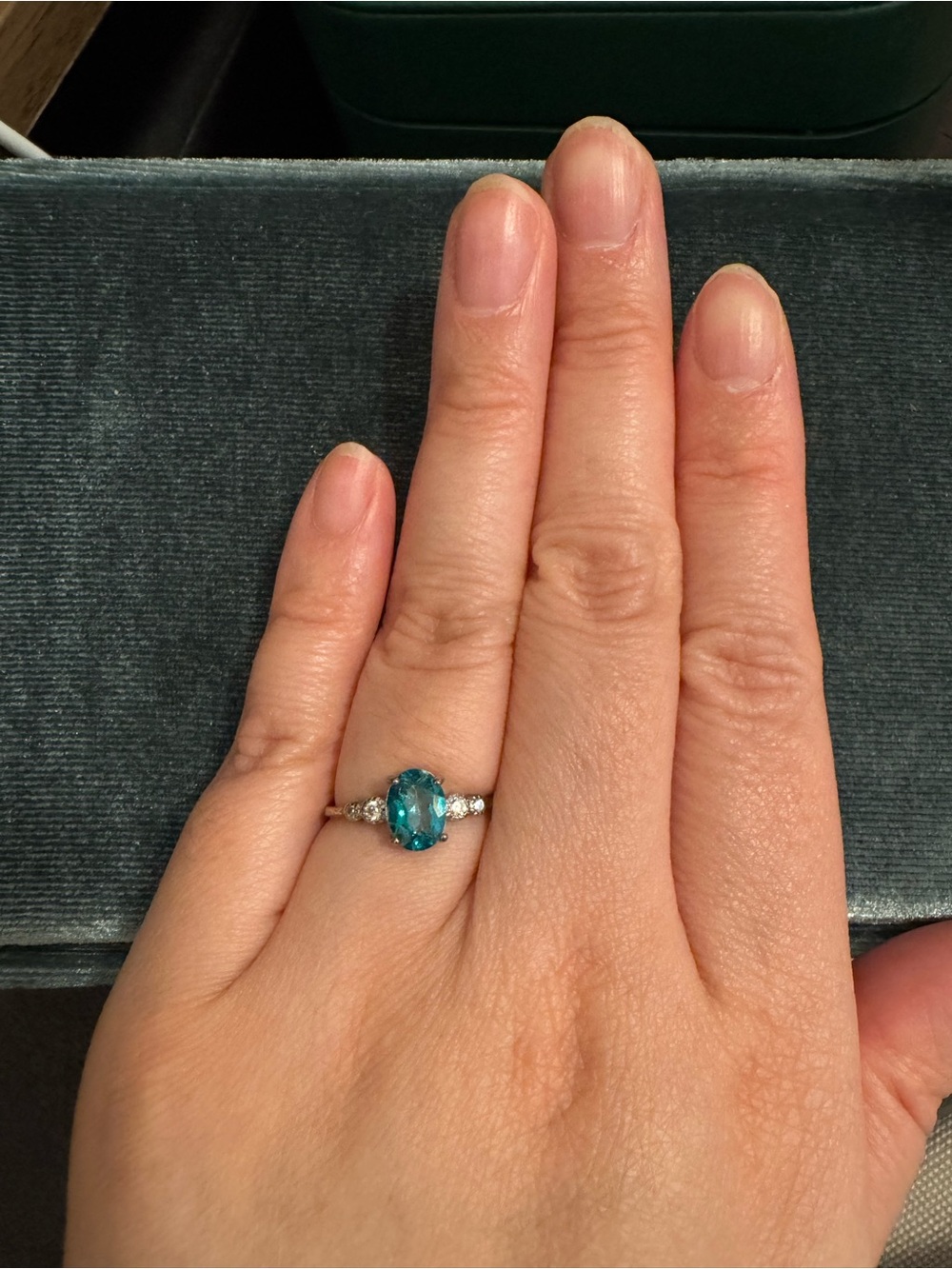 S925 paraiba topaz gemstone silver ring size 6 - Picture 3 of 4